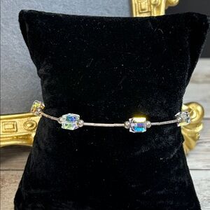 Delicate 925 Sterling Silver Bracelet with Crystal Aurora Borealis Accents